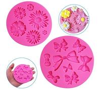FineGood 2 Pezzi Decorativo stampi in Silicone, a Forma di Fiore di crisantemo e Papillon, Cioccolato Fondente Argilla Sugar Craft Sapone Decorazione stampi Torta di Cottura DIY Tool - Rosa