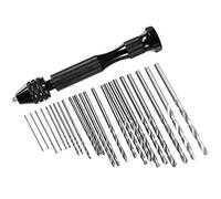 FineGood - 25 punte per trapano a mano, 24 mini punte elicoidali (0,6-3 mm) con 1 morsa a perno, utensili rotanti per legno, gioielli, plastica