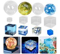 FineGood - 6 stampi in resina a forma di sfera e cubo, in silicone trasparente, per fai da te, senza cuciture, per sfere di cristallo e sapone per candele