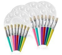 FineGood - Set di 16 pennelli per bambini con 4 vassoi di vernice, con setole di rotonde e piatte per bambini, studenti, principianti, artisti