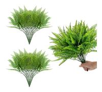 FineInno 12 pezzi Piante finte artificiali,UV Resistant Lifelike Artificial Boston Faux Fern for Outdoors Verde Plastica arbusti per giardino, la casa appendere decorare (verde)