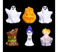 FineInno 6 Pezzi Mini Ghost Statues Resin Pumpkin Ghost Tree Stump Statua simpatiche statuette di fantasmi Statuine Micro Paesaggio per Halloween Decorazione