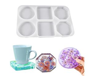 FineInno 6PCS Sottobicchieri Stampi in Resina Geometria Sottobicchiere Stampo per Epossidica in Silicone per Sottobicchier fai da te,La Conservazione dei Fiori, Decorazioni per La Casa