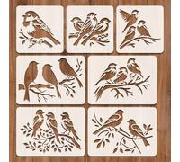 FineInno 7 stencil per pittura, uccelli e rami di albero, modelli di disegno a tema per artigianato, stencil durevoli e riutilizzabili su legno, finestre, porte, pareti