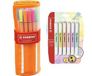Fineliner - STABILO point 88 - Rollerset con 30 Colori assortiti & Evidenziatore - swing cool Pastel - Pack da 6 - Colori assortiti