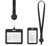 FINELYCR 2 Pezzi Porta Badge Trasparente, Orizzontale e Verticale Porta Tesserino da Collo, Nero Portabadge Collo con Tracolla a Scomparsa, per Lavoro, Studio, Mostre