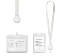 FINELYCR 2 Pezzi Portabadge Collo, Bianco Porta Badge Trasparente con Tracolla a Scomparsa, Orizzontale e Verticale Porta Tesserino da Collo, per Lavoro, Studio, Mostre