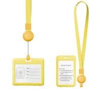 FINELYCR 2 Pezzi Portabadge Collo, Giallo Porta Badge Trasparente con Tracolla a Scomparsa, Orizzontale e Verticale Porta Tesserino da Collo, per Lavoro, Studio, Mostre