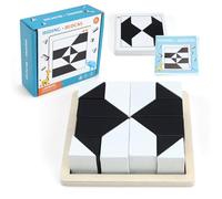 FINELYCR Blocco di Legno Puzzle, Tangram Puzzle in Bianco e Nero, 16 Blocchi Geometrico Forma Puzzle, Promuove L'immaginazione Spaziale e il Pensiero Logico, per Ragazze e Ragazzi