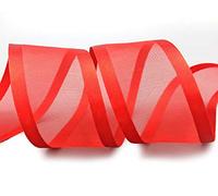 finemark - Nastro decorativo semitrasparente in chiffon con bordo in raso satinato, brillante, senza fili, organza, 3 m x 38 mm, 65, colore rosso sgargiante