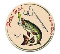 Finest Folia Adesivi a forma di pesce in stile retrò, 10 x 10 cm, per pesca, vintage, per auto, barca, valigetta, accessori da pesca, resistente alle intemperie, R164 (01 luccio, Petri Heil)