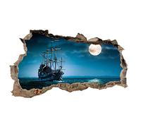 Finest Folia - Adesivo da parete 3D, effetto buco nel muro, autoadesivo, 60 x 100 cm (A x L), per camera da letto, soggiorno, motivo città, paesaggio, avventura, WL05 nave pirata