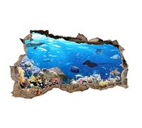 Finest Folia Adesivo da parete 3D, effetto buco nel muro, autoadesivo, 60 x 100 cm (A x L), per camera da letto, soggiorno, (WL42 - Pesci)