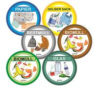 Finest-Folia, set di 6 adesivi colorati per la raccolta differenziata, resistenti a graffi e intemperie, Ø 100 mm cascuno