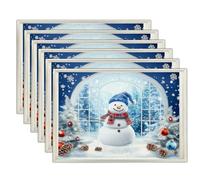 Finestra Ad Arco 3D Realistica - Set Di 2 Tovagliette Per Modello Pigna A Forma Pupazzo Neve, 30 X 45 cm,Blu Lavabili In Cucina, Decorazione Per Feste