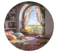 Finestra Camera Scena Pastorale Puzzle 1000 Pezzi Rotondo Puzzle per Adulti Carta