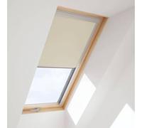 Finestra da tetto con tenda interna oscurante beige, legno, RoofLite+ made by Velux Group, Slim Pine, legno naturale di pino, grigio antracite simile a RAL 7016