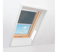 Finestra da tetto con tenda trasparente grigia, legno, Ropal made by Roto, R4/7, legno naturale di pino, esterno grigio antracite simile a RAL 7016