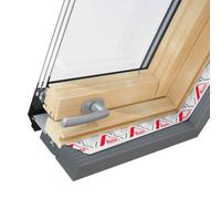 Finestra da tetto Roto con motore, legno, Roto R6, legno naturale di pino, esterno grigio antracite simile a RAL 7016