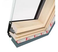 Finestra da tetto Roto con tripla vetratura, legno, Roto Q4, legno naturale di pino, esterno grigio antracite simile a RAL 7016