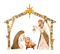 Finestra di Natale Silhouette Luci, decorazioni a doppia faccia con lati illuminati con luce, scene di natività riutilizzabile da 11,8 pollici set con palo per le vacanze decorazioni in vetro per por