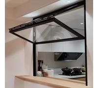 Finestra di servizio pieghevole in vetro rinforzato, telaio in alluminio scorrevole verticale per camion alimentari, design con serratura, 71,1 x 101,6 cm, soluzione ideale per stand di concessione