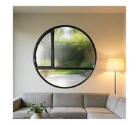 Finestra Finestra Rotonda Per La Privacy Con Maniglia, Telaio In Lega Di Alluminio E Vetro Temperato, Finestre A Incasso Per Soggiorno, Casa E Ufficio(Black,96 cm/37.8 in)