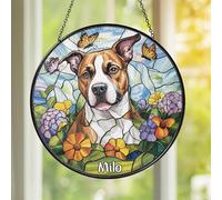 Finestra in vetro colorato per cani personalizzata, immagine commemorativa del ritratto di acchiappasole per cani, ricordo per lutto con foto, regalo di simpatia per la perdita di animali domestici