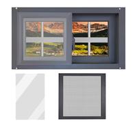 Finestra per Seminterrato Alluminio Finestre Scorrevoli con Zanzariera, Ringhiere di Sicurezza e Vetro Trasparente(80X60CM/31.4X23.6IN)