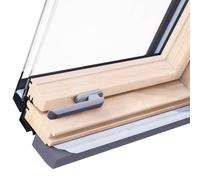 Finestra per tetti, legno, Ropal made by Roto, R4/7 Plus, apertura a bilico, 54x78 cm, legno naturale di pino, esterno grigio antracite simile a RAL 7016