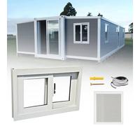 Finestra scorrevole in alluminio con schermo in vetro temperato di sicurezza, piccolo capanno da giardino, per pollaio e cantina, resistente alle intemperie, facile installazione (bianco, 58 x 38 cm)