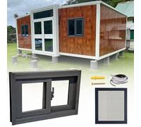 Finestra scorrevole in alluminio con schermo in vetro temperato di sicurezza, piccolo capanno da giardino per pollaio e cantina, resistente alle intemperie, facile installazione (grigio scuro, 60 x 55