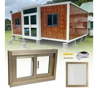 Finestra scorrevole in alluminio con schermo in vetro temperato di sicurezza, piccolo capanno da giardino, per pollaio e cantina, resistente alle intemperie, facile installazione (champagne, 60 x 60