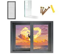 Finestra scorrevole orizzontale in lega di alluminio, 78,7 x 53,3 cm, per capannone, garage, cantina e serra, schermo in vetro temperato incluso, finitura nera, ideale per il bagno