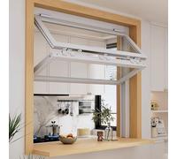 Finestre Pieghevoli Verticali Scorrevole, Finestre Scorrevoli Verso l'Alto, Finestra Scorrevole Pieghevoli per Ristoranti, in Vetro Temperato(White,110x100cm/43.3x39.4in)