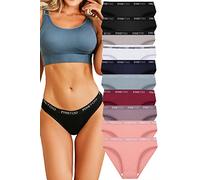 FINETOO 10er Pack Baumwoll Slips Damen Atmungsaktive Unterwäsche Logo Sportunterwäsche Weich Sexy Unterhosen Reizwäsche Sportgürtel Bikini Mehrpack S-XL
