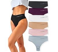FINETOO 6er-Pack String Tangas Damen Bauchkontrolle Strings Set Atmungsaktiv Thong Frauen Unterhosen Hoher Taille Unterwäsche Weich Panties Mehrpack S-XL