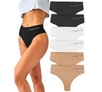 FINETOO 6er-Pack String Tangas Damen Bauchkontrolle Strings Set Atmungsaktiv Thong Frauen Unterhosen Hoher Taille Unterwäsche Weich Panties Mehrpack S-XL