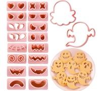 FINEVERNEK Stampini per biscotti di Halloween fantasmi, 10 pezzi per Halloween in plastica 3D in 16 forme di fantasma, stampo per biscotti in rilievo per decorazioni di festa di Halloween