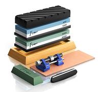 Finew Set Pietra per Affilare, Pietre da Affilare 400/1000 3000/8000 grana, con base in bambù antiscivolo, pietra piatta, guida angolare, striscia di cuoio, composto lucidante, guida per affilatura