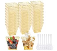 Finger Food, 50 Pezzi Ciotoline Monoporzione, 160 ml Monoporzione per Dolci, Brillantini Dorati Bicchierini Finger Food, Riutilizzabile Bicchierini Monoporzione Dolci Adatto per Succhi e Bevande Varie
