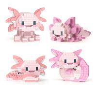 Finger Rock Set di 4 mini mattoncini da costruzione Axolotl, micro Axolotl, modellino di mattoncini da costruzione, per feste di animali, sacchetto regalo, regalo creativo per feste di compleanno, per