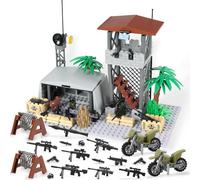 Finger Rock Set di blocchi da costruzione per base militare, mini kit di accessori da guerra dell'esercito della seconda guerra, rovine militari, torre di guardia, pistole per esercito, giocattolo per