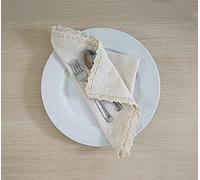 FINGERCRAFT Tovaglioli di stoffa in tessuto di lino di cotone,12 pezzi, 30,5x30,5cm, bianco, qualità premium, angoli smussati per l'uso quotidiano. I tovaglioli sono prelavati in pizzo avorio 12x12