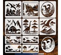 FINGERINSPIRE 10 Pz Stencil per Pittura di Dinosauri con Pennello 15/30cm Motivo di Piante e Dinosauri del Periodo Giurassico Stencil di Disegno Stencils per Decorazioni Artistiche per Dipingere