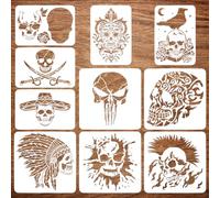 FINGERINSPIRE 10 stencil a spruzzo con teschio, scheletro, corvi, vampiro, pittura, grande, riutilizzabile, tema horror, modelli per portico e cartello