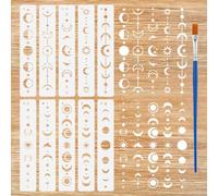 FINGERINSPIRE 10Pz Stencil per Fasi Lunari da Dipingere con Pennello, 27.9× 5cm Riutilizzabile con Cornice A Forma di Stella Lunare Bordo Incavato Stencil in Plastica Modello per Decorazione Murale