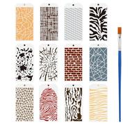 FINGERINSPIRE 12 pezzi Stencil per Disegno di Texture con Pennello Da 12x24cm Moo per Pittura con Tecniche Miste Motivo Mimetico Crepe Mattoni Leopardo Venature Del Legno