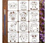 FINGERINSPIRE 12 Pz Simpatico Stencil per Pittura di Vitelli con Pennello, 20x20cm Stencil per Disegno di Mucche da Fattoria Stencils di Bovini Delle Highlands per la Decorazione del Pavimento