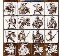 FINGERINSPIRE 12 Pz Stencil da Cavaliere per Dipingere con Pennello, 30x30cm Riutilizzabile Stencil da Cavalieri Medievale Stencils per Dipingere Spada e Scudo da Cavaliere per Artistici Fai da Te